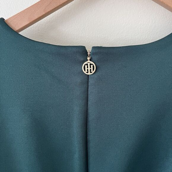 Tommy Hilfiger Forest Green Stretch Pencil Dress Size 12 Ruffle Cap Sleeve - Picture 8 of 8